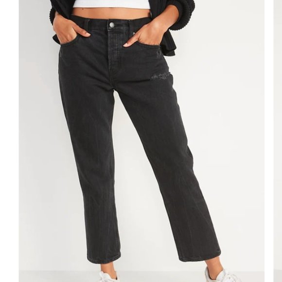 High-Waisted Slouchy Straight Cropped Distressed Jeans for Women - Picture 1 of 5